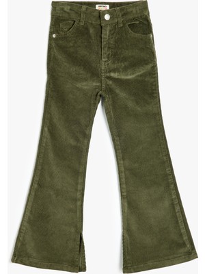 Koton Kadife Pantolon Ispanyol Paça Yırtmaç Detaylı