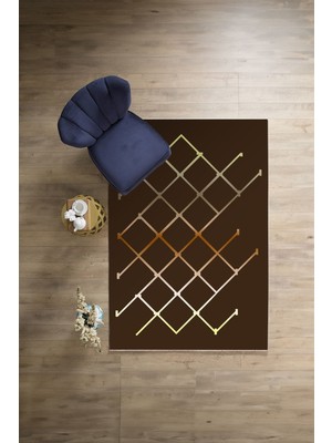 Napoli Home Dijital Baskılı Sade Çizgili Desen Yıkanabilir Kaymaz Yolluk Mutfak Salon Halısı, Sade-51-Kahve,