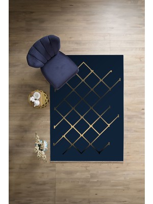 Napoli Home Dijital Baskılı Sade Çizgili Desen Yıkanabilir Kaymaz Yolluk Mutfak Salon Halısı, Sade-51-Mavi,