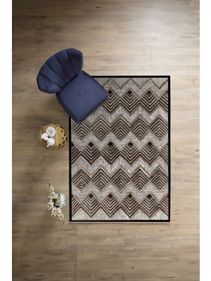 Napoli Home Dijital Baskılı Sade Kilim Desenli Yıkanabilir Kaymaz Yolluk Mutfak Salon Halısı, Sade-87-Kahve,