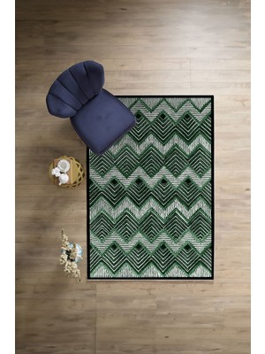 Napoli Home Dijital Baskılı Sade Kilim Desenli Yıkanabilir Kaymaz Yolluk Mutfak Salon Halısı, Sade-87-Yeşil,