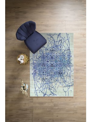 Napoli Home Dijital Baskılı Sade Akrilik Desen Yıkanabilir Kaymaz Yolluk Mutfak Salon Halısı, Sade-59-Mavi,