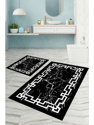 Napoli Home Dijital Baskılı Yıkanabilir Çerçeveli Mermer Model Banyo Paspası Klozet Takımı, Klozet-57-Beyaz,