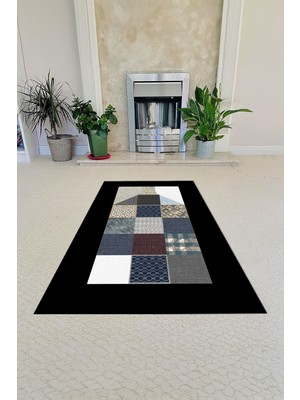 Napoli Home Dijital Baskılı Kaymaz Taban Yıkanabilir Hediyelik Çeyizlik Namazlık Seccade, Seccade-51-Siyah,