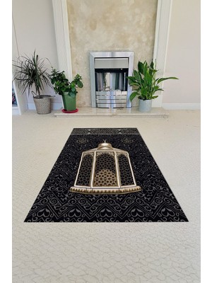 Napoli Home Dijital Baskılı Kaymaz Taban Yıkanabilir Hediyelik Çeyizlik Namazlık Seccade, Seccade-54-Si?yah,