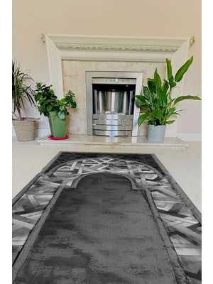 Napoli Home Dijital Baskılı Kaymaz Taban Yıkanabilir Hediyelik Çeyizlik Namazlık Seccade, Seccade-57-Gri,