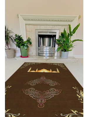 Napoli Home Dijital Baskılı Kaymaz Taban Yıkanabilir Hediyelik Çeyizlik Namazlık Seccade, Seccade-58-Kahve,