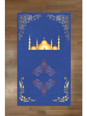 Napoli Home Dijital Baskılı Kaymaz Taban Yıkanabilir Çeyizlik Namazlık Seccade, Seccade-58-Mavi,
