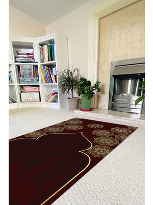 Napoli Home Dijital Baskılı Kaymaz Taban Yıkanabilir Hediyelik Çeyizlik Namazlık Seccade, Seccade-61-Bordo,