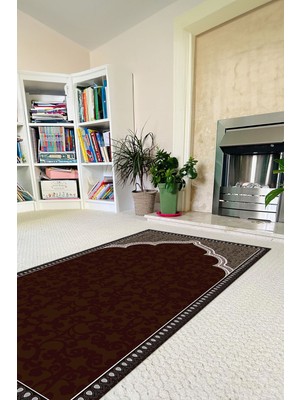 Napoli Home Dijital Baskılı Kaymaz Taban Yıkanabilir Hediyelik Çeyizlik Namazlık Seccade, Seccade-62-Kahve,