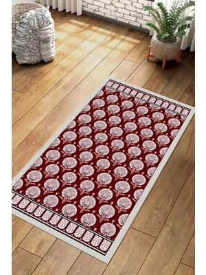 Napoli Home Dijital Baskılı Kaymaz Taban Yıkanabilir Hediyelik Çeyizlik Namazlık Seccade, Seccade-66-Bordo,