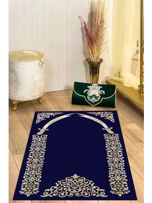 Napoli Home Dijital Baskılı Kaymaz Taban Yıkanabilir Hediyelik Çeyizlik Namazlık Seccade, Seccade-73-Lacivert,