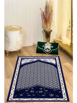 Napoli Home Dijital Baskılı Kaymaz Taban Yıkanabilir Hediyelik Çeyizlik Namazlık Seccade, Seccade-74-Lacivert,