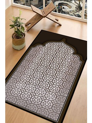 Napoli Home Dijital Baskılı Kaymaz Taban Yıkanabilir Hediyelik Çeyizlik Namazlık Seccade, Seccade-77-Kahve,