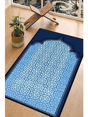 Napoli Home Dijital Baskılı Kaymaz Taban Yıkanabilir Hediyelik Çeyizlik Namazlık Seccade, Seccade-77-Mavi,