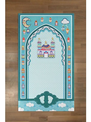 Napoli Home Dijital Baskılı Kaymaz Taban Yıkanabilir Namazlık Seccade, Seccade-90-Turkuaz,