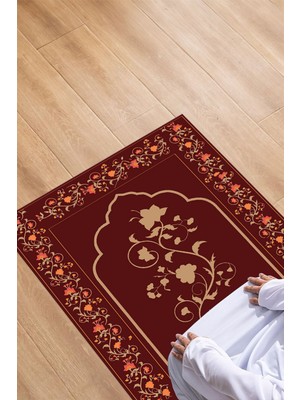 Napoli Home Dijital Baskılı Kaymaz Taban Yıkanabilir Hediyelik Çeyizlik Namazlık Seccade, Seccade-83-Bordo,