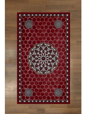 Napoli Home Dijital Baskılı Kaymaz Taban Yıkanabilir Hediyelik Çeyizlik Namazlık Seccade, Seccade-87-Kırmızı,