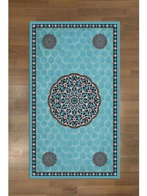 Napoli Home Dijital Baskılı Kaymaz Taban Yıkanabilir Hediyelik Çeyizlik Namazlık Seccade, Seccade-87-Turkuaz,