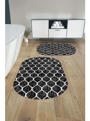 Napoli Home Dijital Baskılı Yıkanabilir Sade Kupa Desenli Oval Banyo Paspası Klozet Takımı, Klozet-86-Gri,