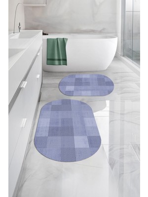 Napoli Home Dijital Yıkanabilir Kaymaz Kilim Görünümlü Oval Banyo Paspası Klozet Takımı, Klozet-88-Lila,