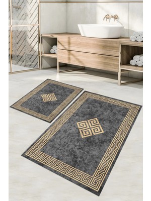 Napoli Home Dijital Baskılı Yıkanabilir Çerçeveli Klasik Model Banyo Paspası Klozet Takımı, Klozet-54-Bej,