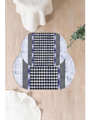 Napoli Home Dijital Yıkanabilir Kaymaz Sade Modern Oval Banyo Paspası Klozet Takımı, Klozet-96-Lacivert,