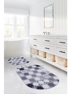 Napoli Home Dijital Baskılı Yıkanabilir Kaymaz Sade Modern Oval Banyo Paspası Klozet Takımı, Klozet-75-Lila,