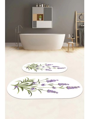 Napoli Home Dijital Baskılı Yıkanabilir Sade Çiçek Desenli Oval Banyo Paspası Klozet Takımı, Klozet-61-Beyaz,