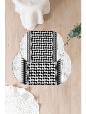 Napoli Home Dijital Yıkanabilir Kaymaz Sade Modern Oval Banyo Paspası Klozet Takımı, Klozet-96-Gri,