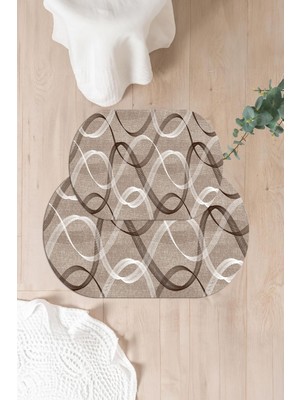 Napoli Home Dijital Yıkanabilir Kaymaz Sade Modern Klasik Oval Banyo Paspası Klozet Takımı, Klozet-98-Kahve,