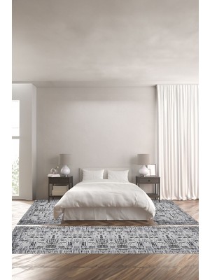 Napoli Home Baskılı Kaymaz Yıkanabilir Iskandinav Modern Sade Figürlü Üçlü Yatak Odası, Yo-Iskandinav-58-Gri,