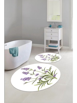 Napoli Home Baskılı Yıkanabilir Sade Çiçek Desenli Yuvarlak Banyo Paspası Klozet Takımı, Klozet-61-Beyaz,