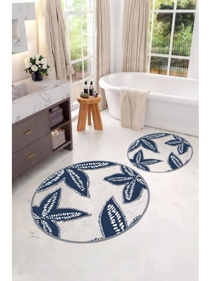 Napoli Home Dijital Yıkanabilir Kaymaz Deniz Yıldızı Yuvarlak Banyo Paspası Klozet Takımı, Klozet-71-Lacivert,