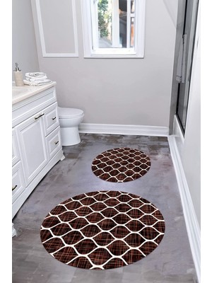 Napoli Home Baskılı Yıkanabilir Sade Kupa Desenli Yuvarlak Banyo Paspası Klozet Takımı, Klozet-86-Bordo,