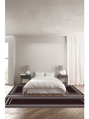 Napoli Home Dijital Baskılı Kaymaz Yıkanabilir Çerçeveli Düz Modern Üçlü Yatak Odası,Yo-Çerçeveli-92-Bordo,