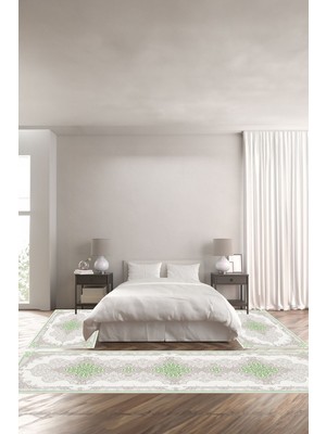 Napoli Home Dijital Baskılı Kaymaz Taban Yıkanabilir Klasik Model Üçlü Yatak Odası, Yo-Klasik-34-Yeşil,