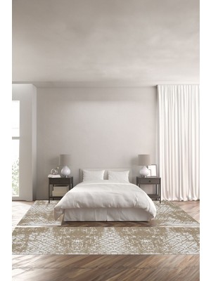 Napoli Home Dijital Baskılı Kaymaz Yıkanabilir Iskandinav Modern Sade Üçlü Yatak Odası, Yo-Iskandinav-47-Bej,