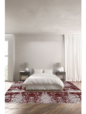 Napoli Home Dijital Baskılı Kaymaz Yıkanabilir Iskandinav Modern Sade Üçlü Yatak Odası, Yo-Iskandinav-47-Bordo,
