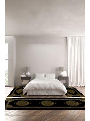 Napoli Home Dijital Baskılı Kaymaz Yıkanabilir Klasik Afgan Desenli Üçlü Yatak Odası, Yo-Klasik-36-Gold,