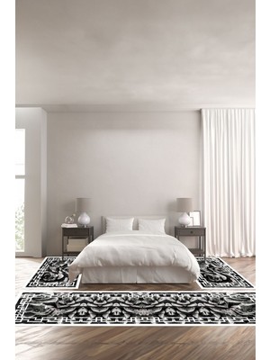 Napoli Home Dijital Baskılı Kaymaz Yıkanabilir Mermer Gül Motifli Üçlü Yatak Odası, Yo-Mermer-62-Gri,