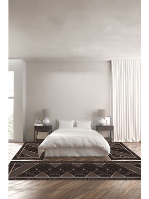 Napoli Home Dijital Baskılı Kaymaz Yıkanabilir Mermer Çerçeve Modelli Üçlü Yatak Odası, Yo-Mermer-68-Vizon,