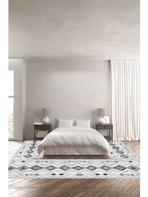 Napoli Home Baskılı Kaymaz Yıkanabilir Iskandinav Kilim Görünümlü Üçlü Yatak Odası, Yo-Iskandinav-35-Gri,