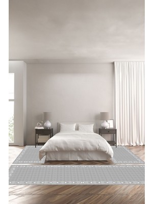 Napoli Home Dijital Baskılı Kaymaz Yıkanabilir Jüt Hasır Görünümlü Modelli Üçlü Yatak Odası, Yo-Jüt-26-Gri,