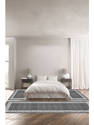 Napoli Home Dijital Baskılı Kaymaz Yıkanabilir Jüt Hasır Model Çerçeveli Üçlü Yatak Odası, Yo-Jüt-32-Gri,