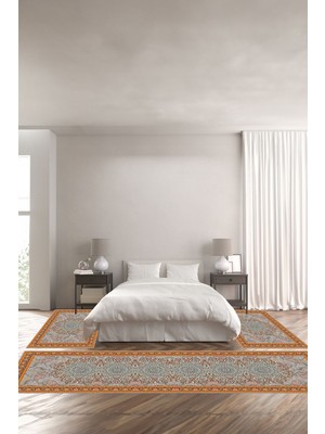 Napoli Home Dijital Baskılı Kaymaz Yıkanabilir Klasik Afgan Motifli Üçlü Yatak Odası, Yo-Klasik-40-Renkli,