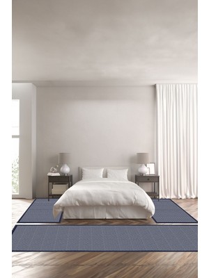 Napoli Home Dijital Baskılı Kaymaz Taban Yıkanabilir Jüt Hasır Görünümlü Üçlü Yatak Odası, Yo-Jüt-22-Lacivert,