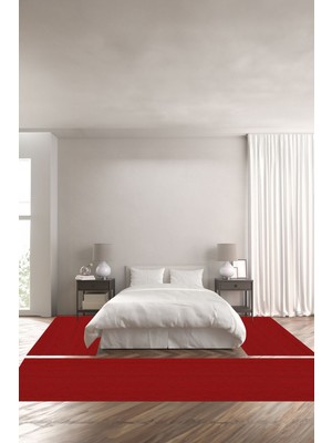 Napoli Home Dijital Baskılı Kaymaz Taban Yıkanabilir Jüt Görünümlü Sade Üçlü Yatak Odası, Yo-Jüt-25-Kırmızı,