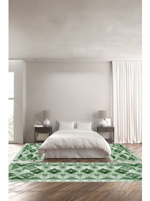 Napoli Home Dijital Baskılı Kaymaz Yıkanabilir Klasik Dörtgen Model Üçlü Yatak Odası, Yo-Klasik-76-Yeşil,