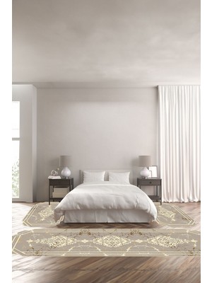 Napoli Home Dijital Baskılı Kaymaz Taban Yıkanabilir Lazer Kesim Üçlü Yatak Odası Takımı, Yo-Lazer-35-Vizon,